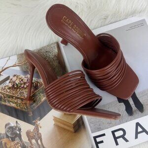 Women's Cape Robbin Mexmon Square Heel Slip On Sandals Mules Shoes Brown